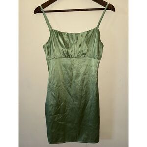 Missguided Sage Green Satin Mini Dress Ruched Bust Cami Size US 4